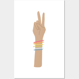 Rainbow 60's Peace Hand Sign Posters and Art